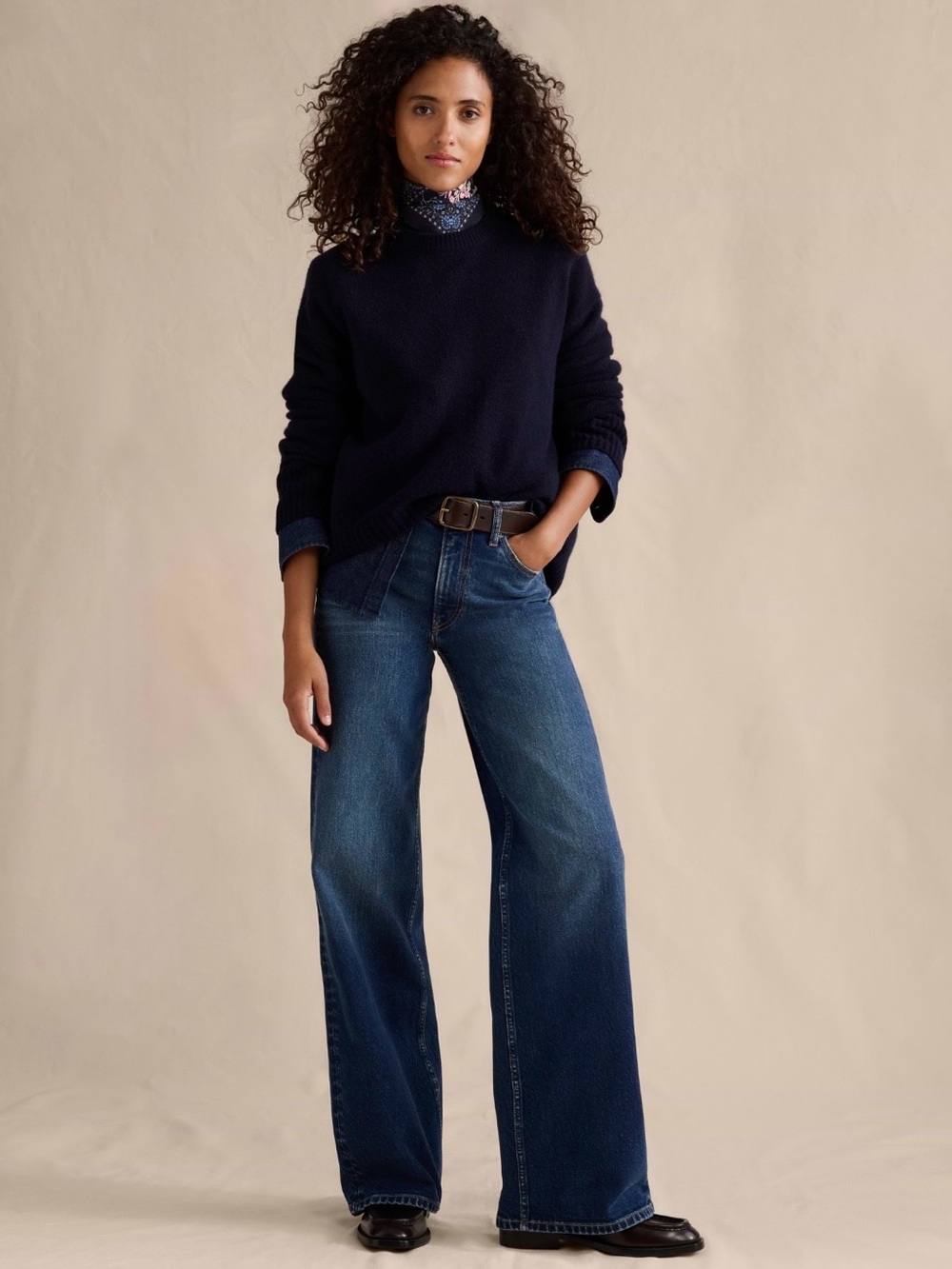 Banana Republic High-Rise Wide-Leg Jeans in Dark Blue Wash